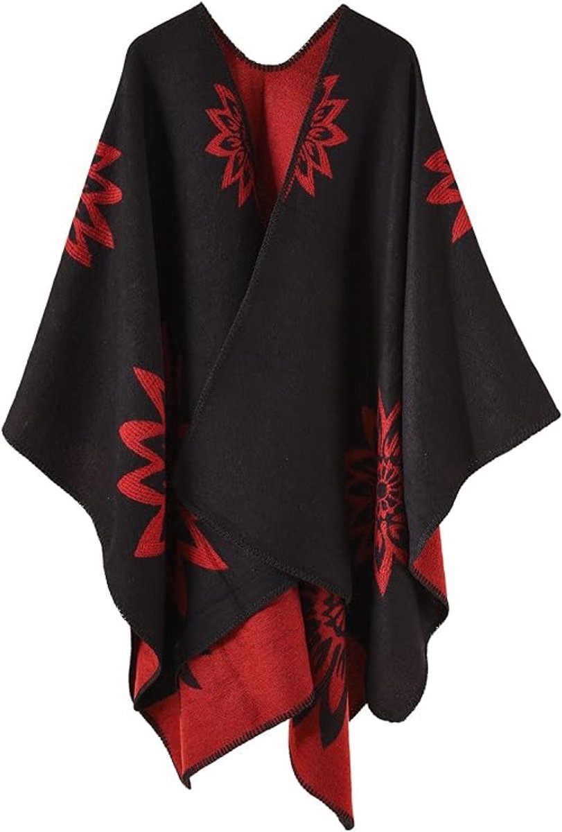 Dames Poncho's Capes Herfst Winter Vest Sjaal Wrap Open Front Cape - One-size - 130 x 160 cm - rood