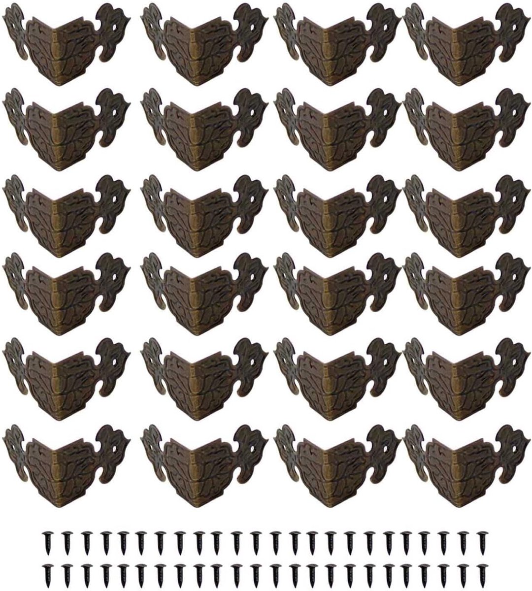Image of 24 stukken antieke meubels hoeken - randbeschermers - rechthoekige beschermers voor dozen - sieradenboxen - retro meubels - met fijne bronzen spijkers