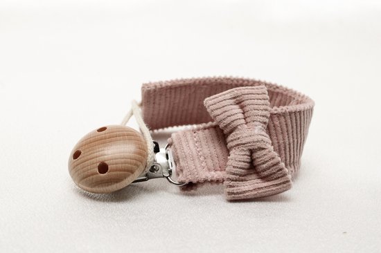 Speenkoord strik met naam - katoen - roze kleur - houten knop - fopspeen - accessoires baby - speenketting - baby - kraamcadeau - rib stof - speenkoord meisje van Little Loopy — afbeelding 3