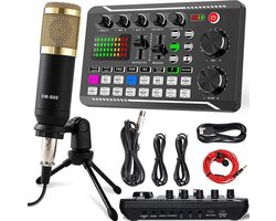 Complete Podcast Uitrusting – Condenser Microfoon met Tripod Statief en Professionele Audio Mixer voor Streaming, Broadcast en Opnemen – Podcast Set, Microfoon Bundel