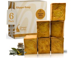 GREEN FADEL Aleppo Zeep 20% Laurierolie 80% Olijfolie - 6 x 200g - Handgemaakt - Natuurlijke Zeep