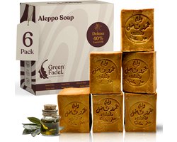 GREEN FADEL Aleppo Zeep 40% Laurierolie 60% Olijfolie - 6 x 200g - Handgemaakt - Natuurlijke Zeep