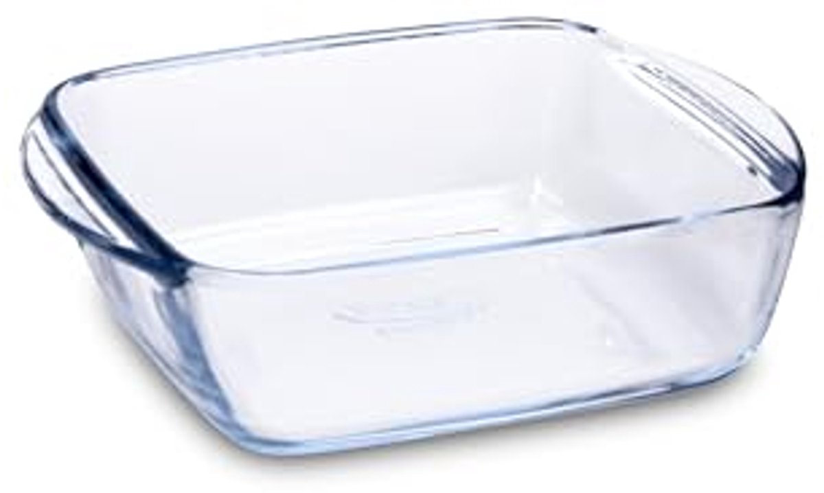 Vierkante glazen schaal 20 x 17 cm - 1 liter - Vriezer en ovenbestendig