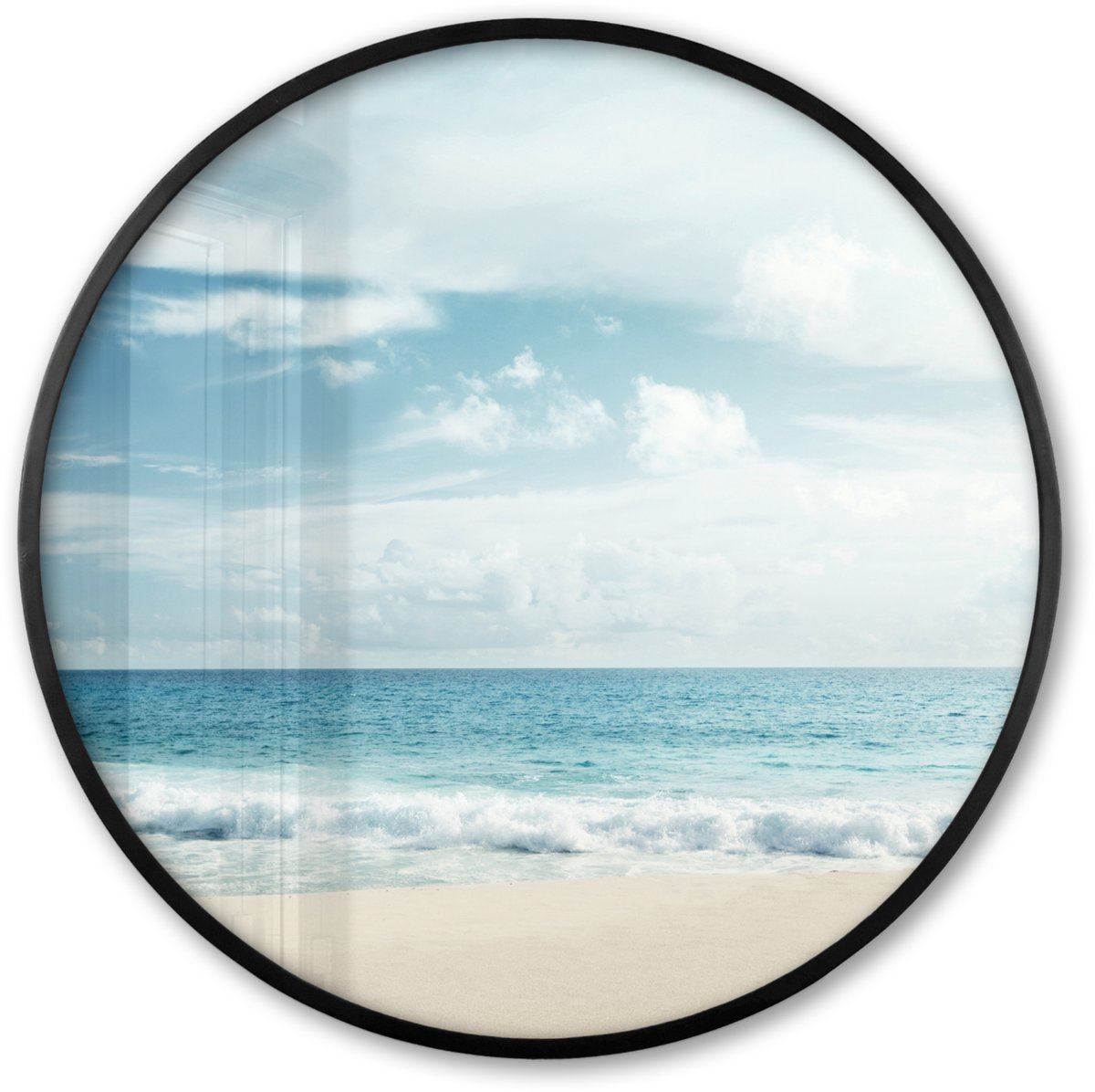 FrameYourWall Poster in lijst Rond - Fotolijst 60x60 cm - Posters - Strand - Zee - Zomer - Ronde posterlijst zwart - Decoratie - Wanddecoratie woonkamer - Muurdecoratie slaapkamer Multicolor