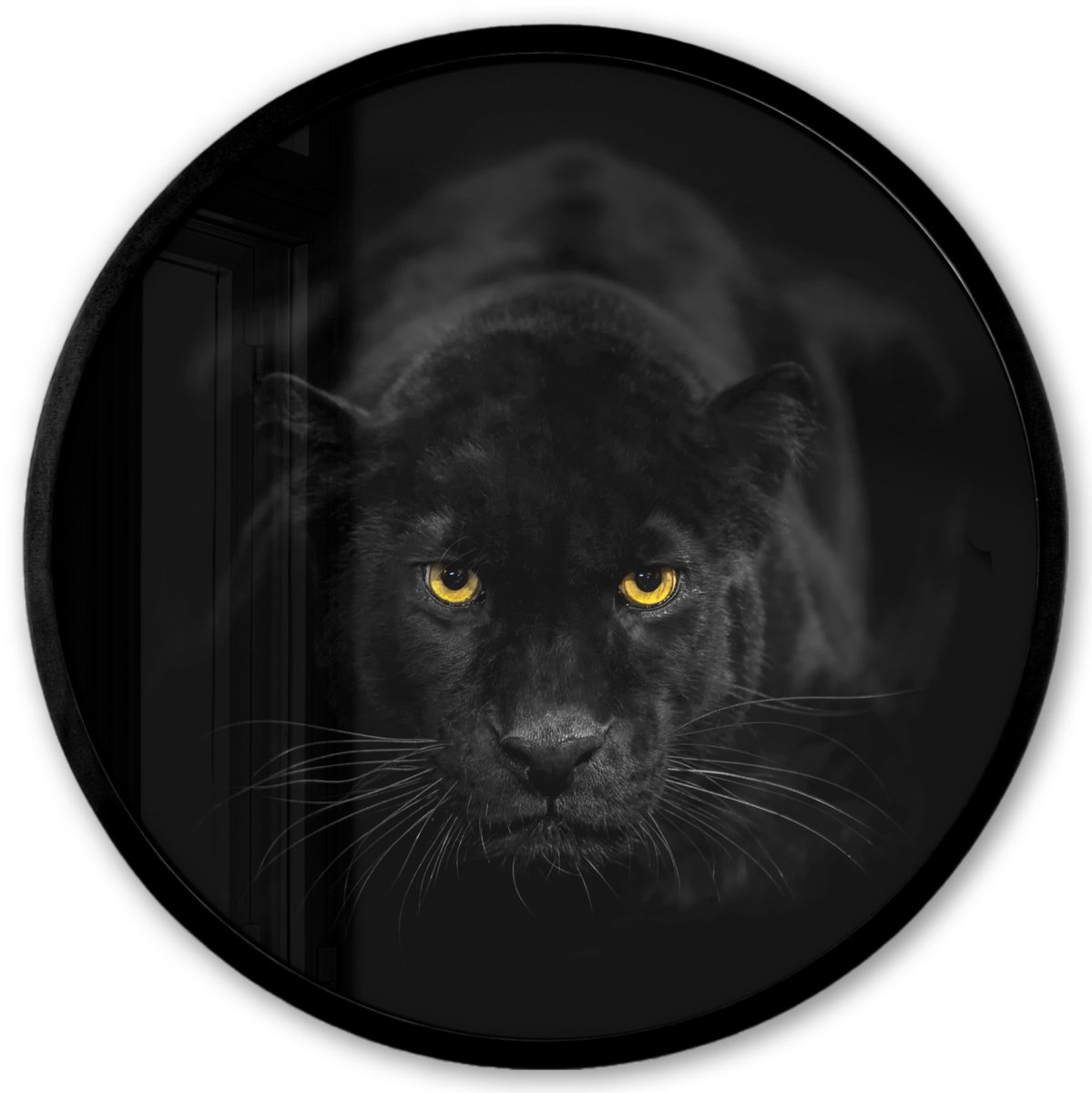 FrameYourWall Poster in lijst Rond - Fotolijst 40x40 cm - Posters - Panter - Dieren - Zwart - Ogen - Ronde posterlijst zwart - Decoratie - Wanddecoratie woonkamer - Muurdecoratie slaapkamer Panter - Zwart wit