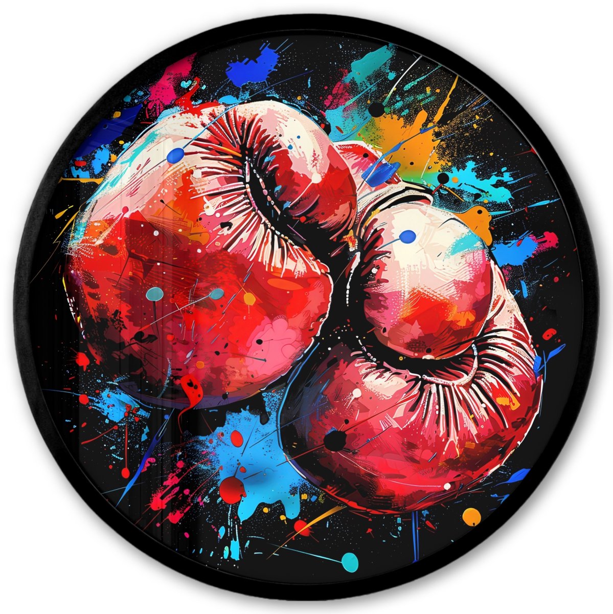 FrameYourWall Poster in lijst Rond - Fotolijst 40x40 cm - Posters - Graffiti - Sport - Boksen - Bokshandschoenen - Ronde posterlijst zwart - Decoratie - Wanddecoratie woonkamer - Muurdecoratie slaapkamer