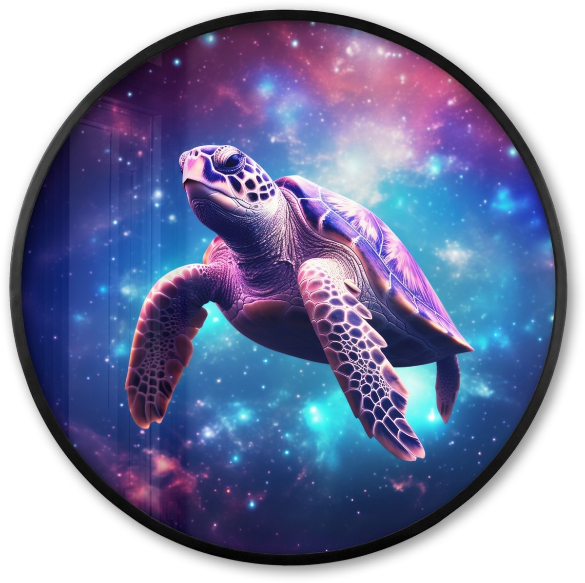 FrameYourWall Poster in lijst Rond - Fotolijst 60x60 cm - Posters - Schildpad - Dier - Galaxy - Ruimte - Ronde posterlijst zwart - Decoratie - Wanddecoratie woonkamer - Muurdecoratie slaapkamer