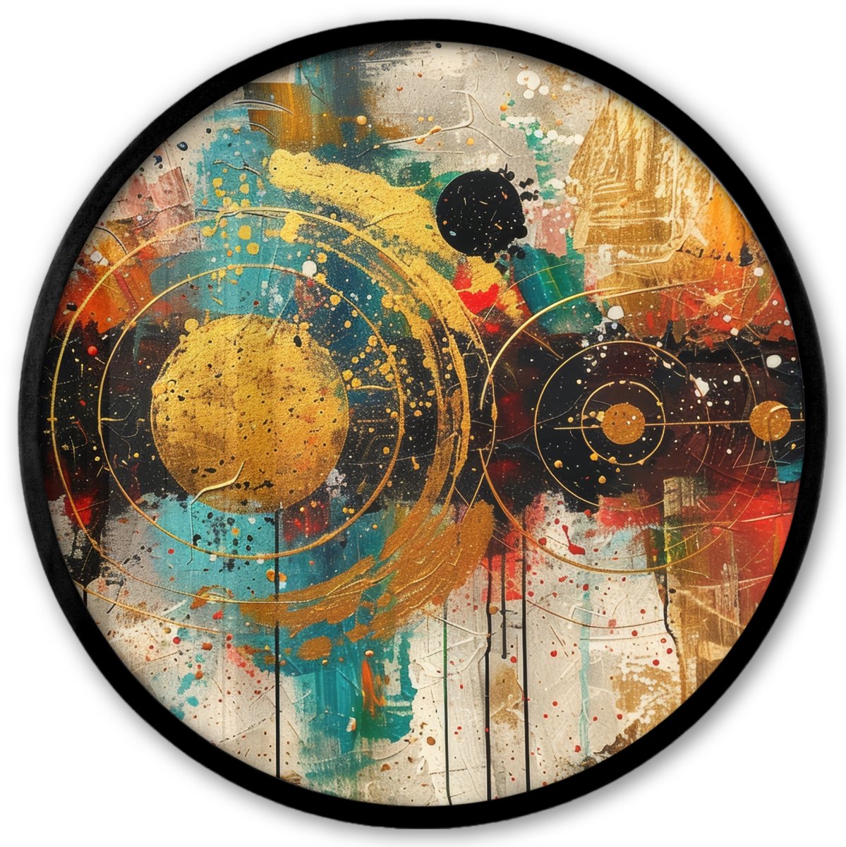 FrameYourWall Poster in lijst Rond - Fotolijst 40x40 cm - Posters - Kunst - Abstract - Aesthetic - Goud - Ronde posterlijst zwart - Decoratie - Wanddecoratie woonkamer - Muurdecoratie slaapkamer Verf - Abstract