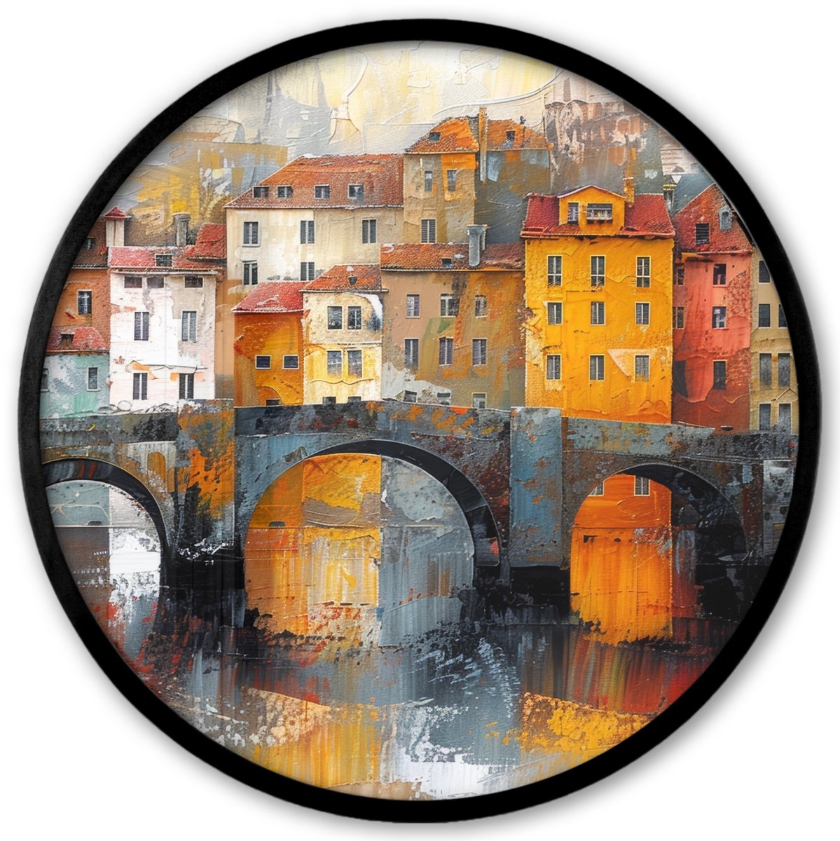 FrameYourWall Poster in lijst Rond - Fotolijst 40x40 cm - Posters - Gracht - Huizen - Kunst - Art - Ronde posterlijst zwart - Decoratie - Wanddecoratie woonkamer - Muurdecoratie slaapkamer Huizen - Abstract