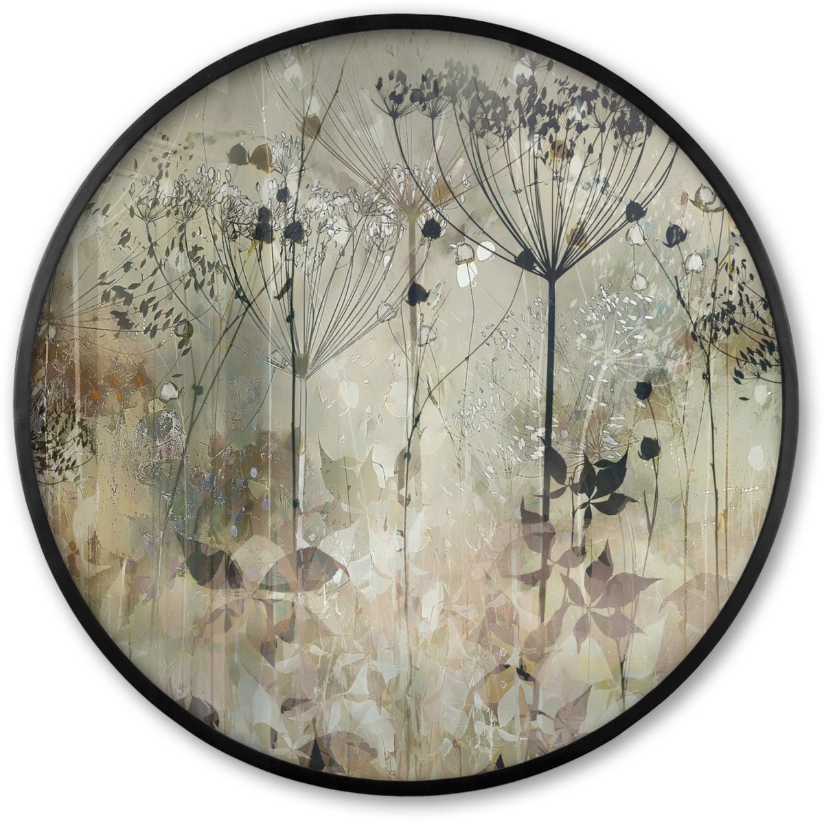 FrameYourWall Poster in lijst Rond - Fotolijst 60x60 cm - Posters - Bloemen - Grijs - Natuur - Kunst - Ronde posterlijst zwart - Decoratie - Wanddecoratie woonkamer - Muurdecoratie slaapkamer Bloemen - Industrieel
