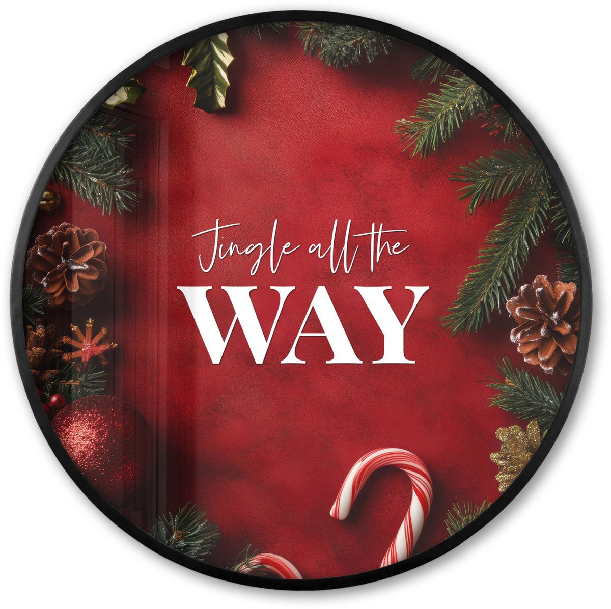 FrameYourWall Poster in lijst Rond - Fotolijst 80x80 cm - Posters - Kerst - Quote - Rood - Kerstballen - Ronde posterlijst zwart - Decoratie - Wanddecoratie woonkamer - Kerstdecoratie voor binnen - Kerstversiering - Kerstmis versiering in huis - Kerstaccessoires Tekst - Kerstballen