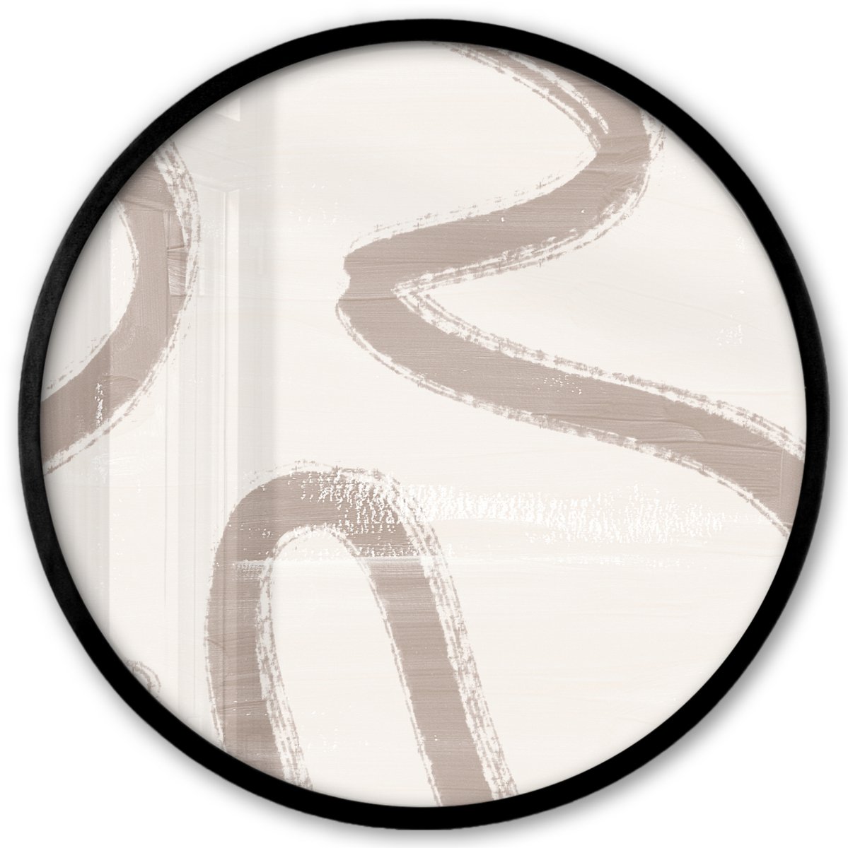 FrameYourWall Poster in lijst Rond - Fotolijst 40x40 cm - Posters - Moderne kunst - Beige - Abstract - Ronde posterlijst zwart - Decoratie - Wanddecoratie woonkamer - Muurdecoratie slaapkamer Beige - Lijnen 2