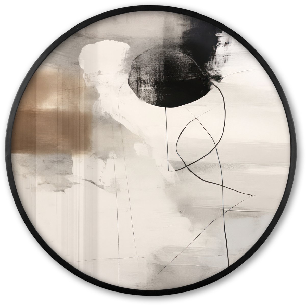 FrameYourWall Poster in lijst Rond - Fotolijst 80x80 cm - Posters - Abstracte kunst - Grijs - Industrieel - Ronde posterlijst zwart - Decoratie - Wanddecoratie woonkamer - Muurdecoratie slaapkamer Beige