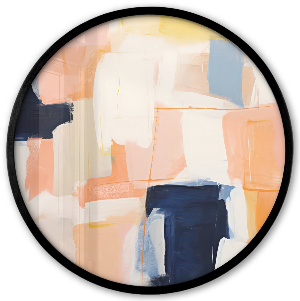 FrameYourWall Poster in lijst Rond - Fotolijst 40x40 cm - Posters - Kunst - Abstract - Roze - Pastel - Ronde posterlijst zwart - Decoratie - Wanddecoratie woonkamer - Muurdecoratie slaapkamer Kleuren