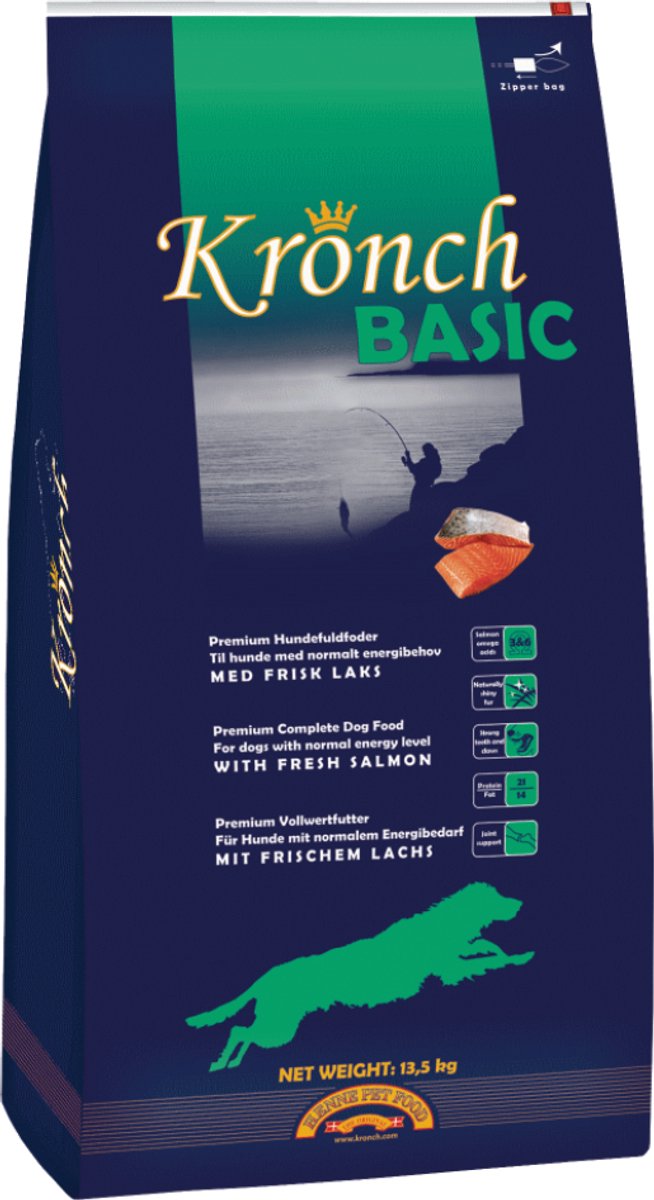 Hondenvoer Kronch Basic 13.5 kg met Rex Specialty zachte beloning Zalm 500 gram