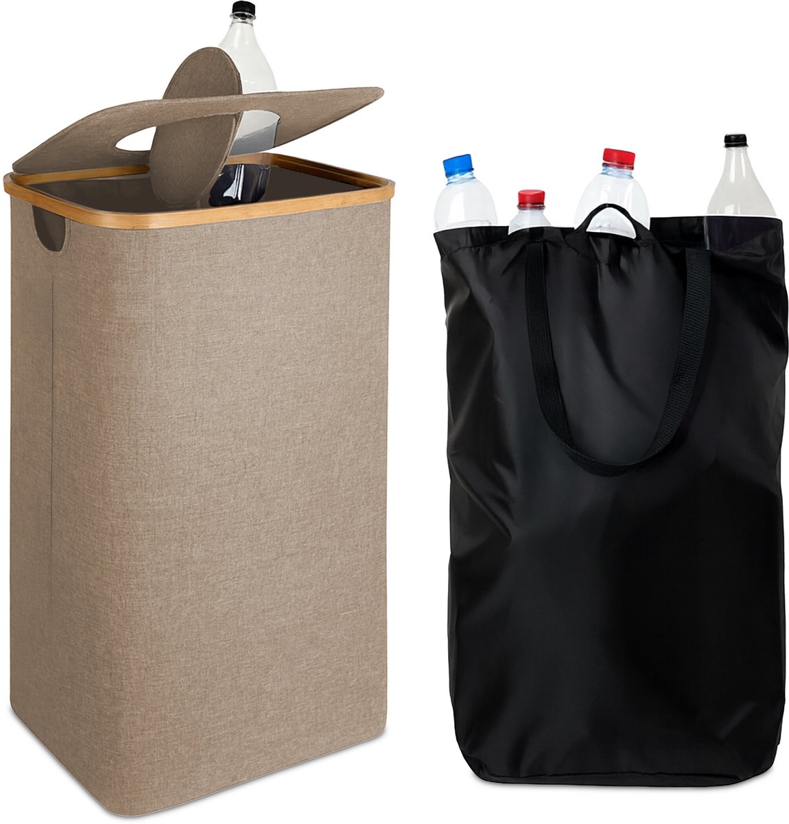Statiegeld prullenbak - 100 l - afwasbare tas - beige