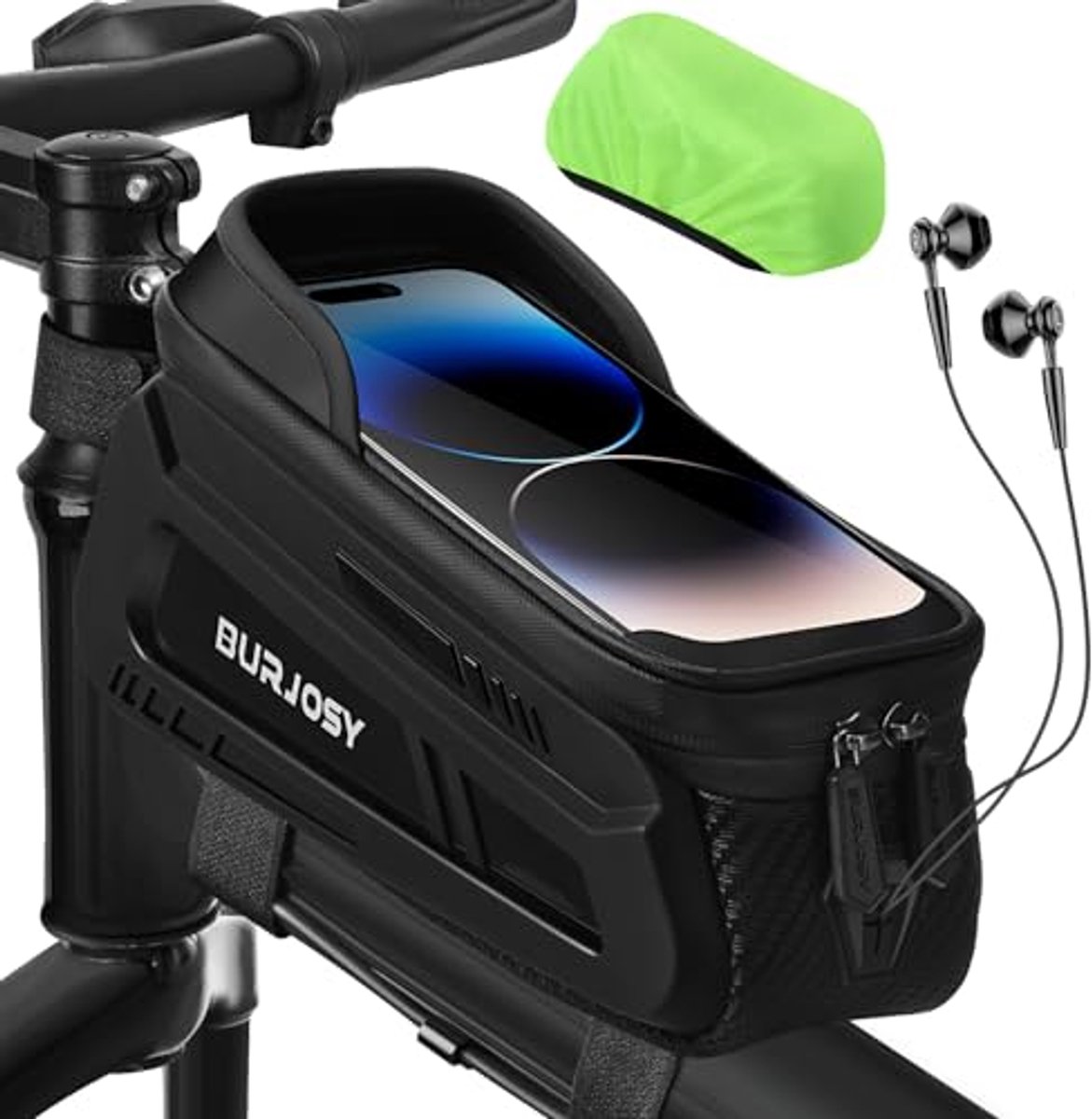 Waterdichte Fietsframetas met TPU-touchscreen en zonneklep voor telefoons onder 7 inch