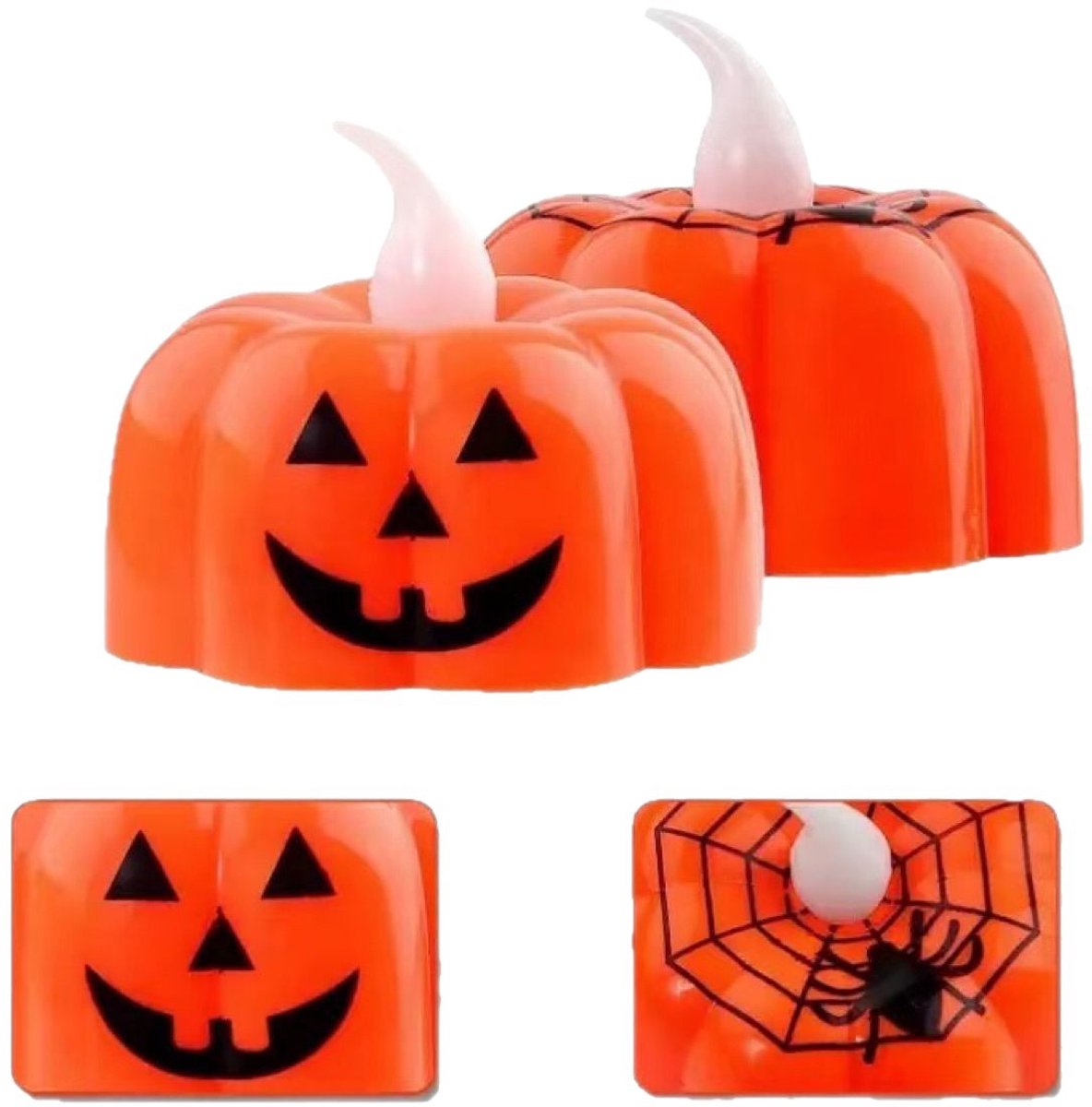 Daity 6 stuks Halloween lichtgevende pompoenkaarsen - gloeiende spinnenwebkaarsen - Halloween-accessoires, verlichte Halloween-decoraties, schattige gezichtsfeestverlichting, LED-kaarsen - schattige pompoen-bureauversieringen, feestdecoraties