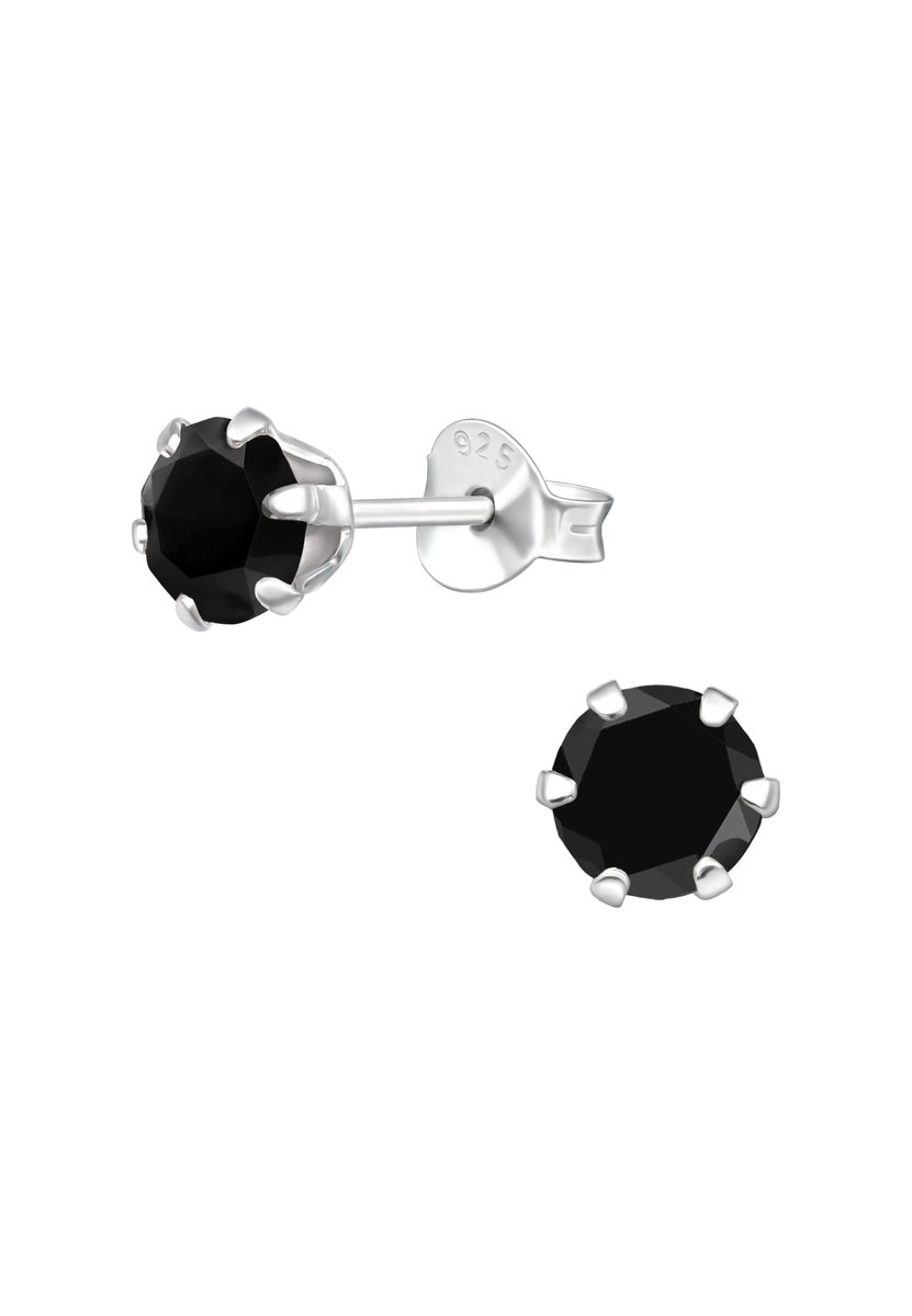 Zilveren Ronde 5 mm Oorstekers met Kristallen