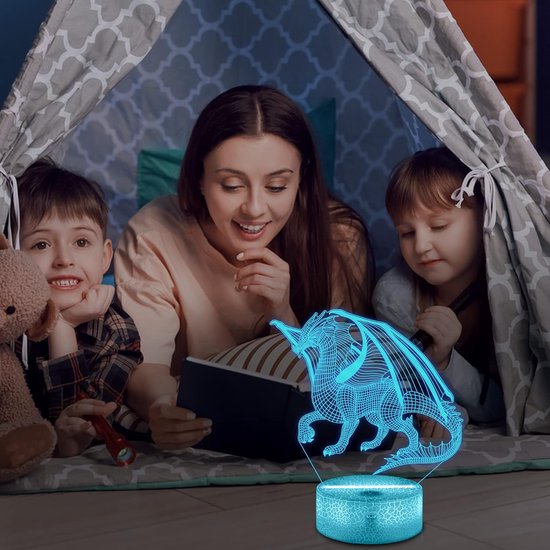 Daity 3D Draak Nachtlampje 3D Kinderillusielamp, 16 Kleuren Afstandsbediening Kleurverandering, Kinderkamerdecoratie, Kan Worden Gebruikt als Kerstmis Verjaardagscadeau voor Jongens en Meisjes van Merkloos — afbeelding 5