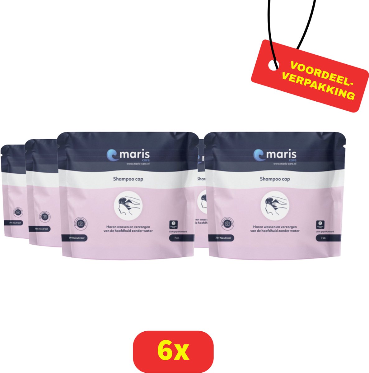 Maris care - Shampoo Muts - shampoo cap - haren wassen zonder water - 6 x 1 muts Voordeelverpakking