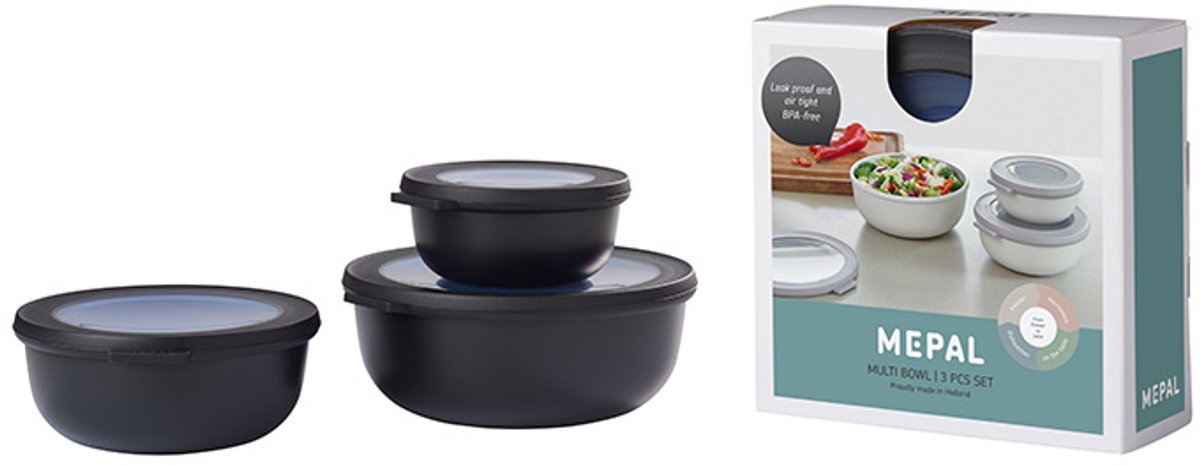 Bol.com Mepal - Multikom Cirqula vershouddoos set - 350 + 750 + 1250 ml - Rond - Nordic black aanbieding