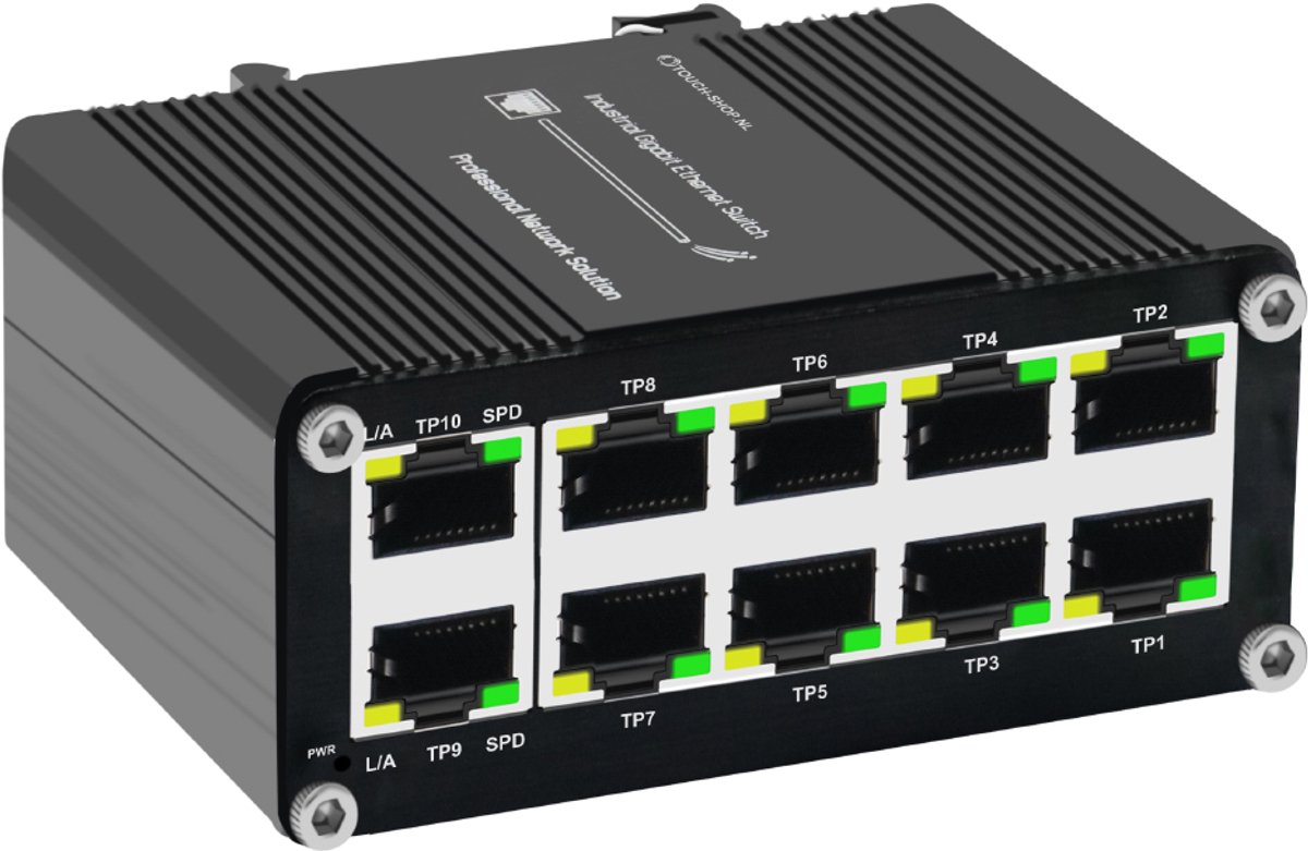 Mini industriële 10-poorts Gigabit Ethernet Switch