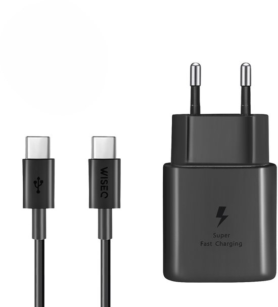 WiseQ USB C Snellader geschikt voor Samsung met 2 meter kabel - 25W Snellader - Zwart