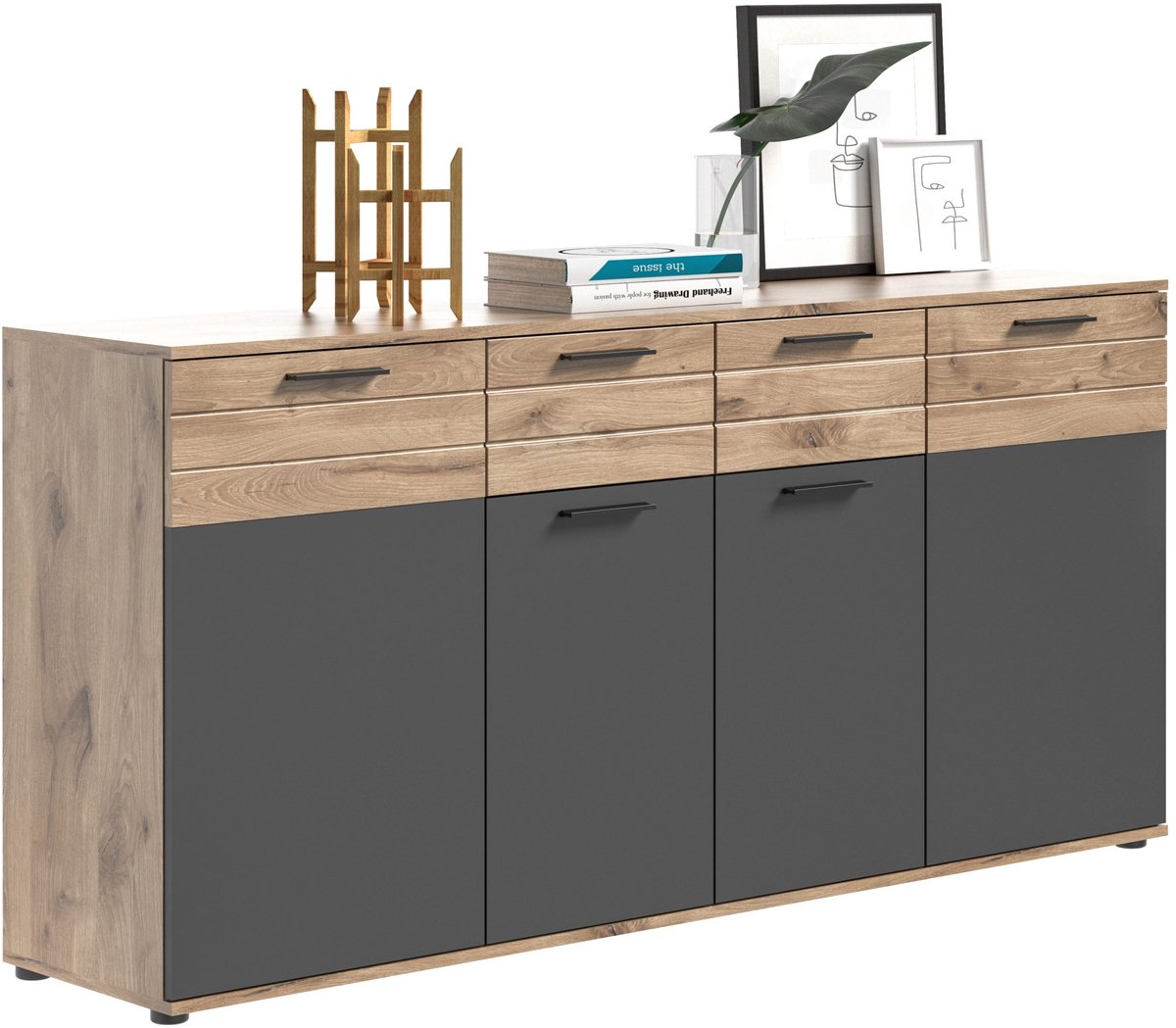 Furnilux Mason ladekast basaltgrijs NB Nox Eiken NB Nox Eiken MDF TZ - 40x180x87cm