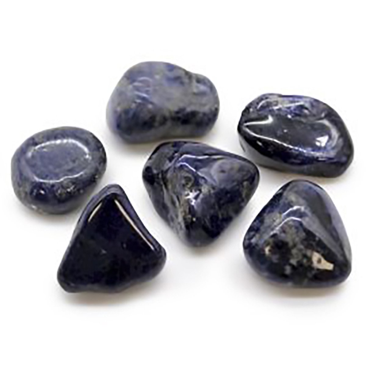 Ancient Wisdom Zak met 6 grote Afrikaanse trommelstenen - Sodaliet - Zuiver Blauw