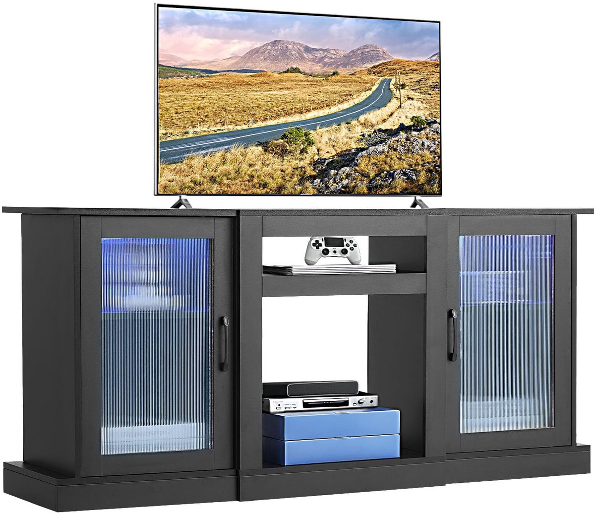Azomor® Moderne TV Meubel met Verstelbare Planken en Verlichting voor 65 Inch Televisies