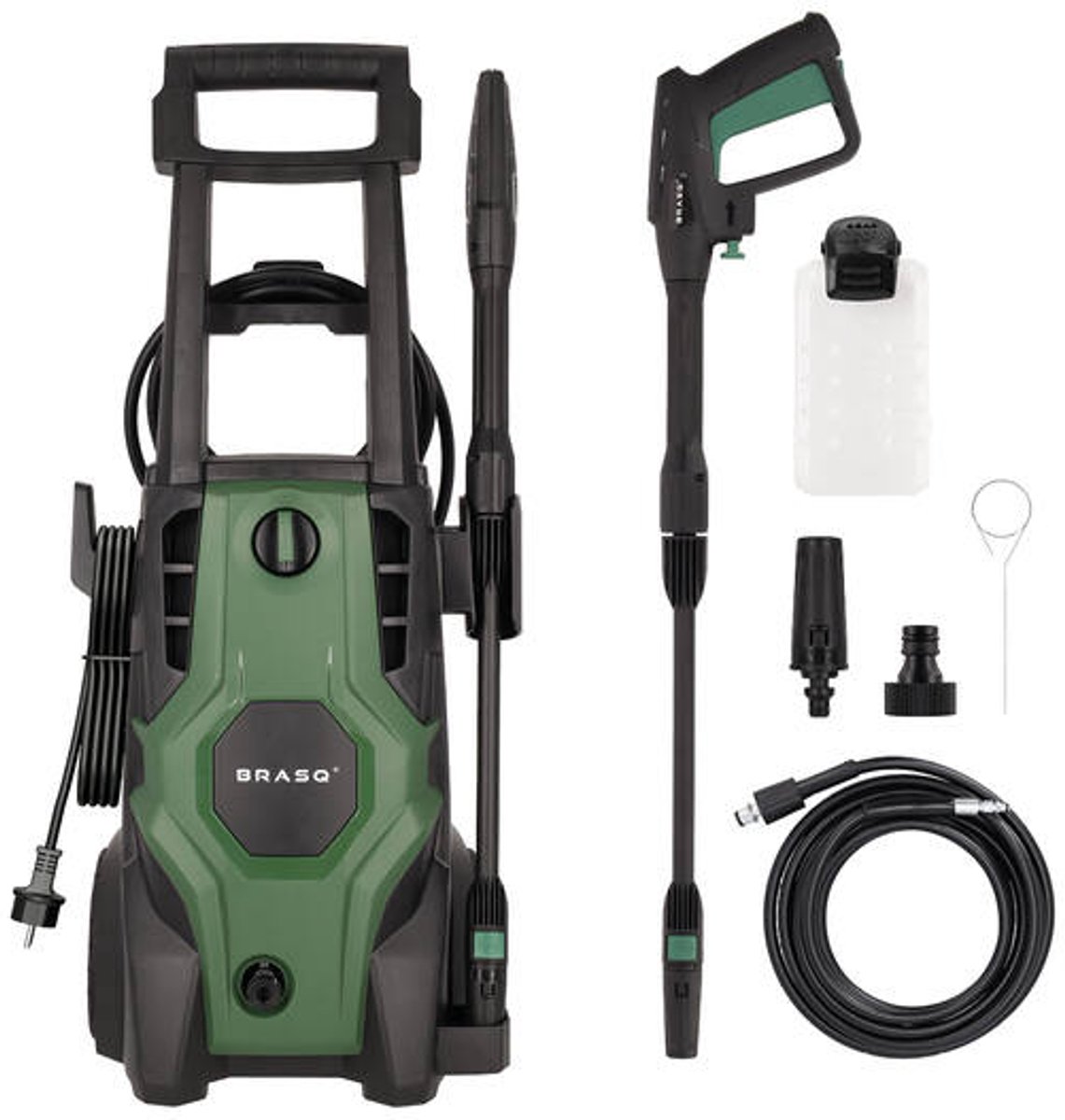 Bol.com BRASQ Hogedrukreiniger - Terrasreiniger - Hogedrukspuit – 2000W - 150 bar - 468 L/H - Complete set aanbieding