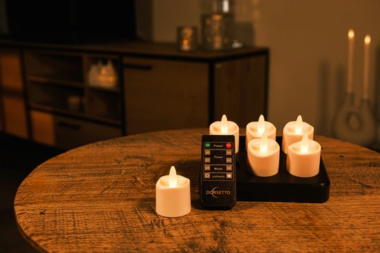 Cire/bougies à réchaud LED rechargeables 105 heures étanche blanc chaud (6 pièces) DORSETTO avec télécommande