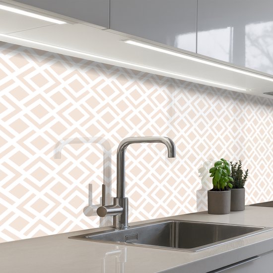 Keuken achterwand 200x80 cm - Spatscherm zelfklevend Patronen - Abstract - Beige - Geometrie - Muurbeschermer - Spatwand fornuis