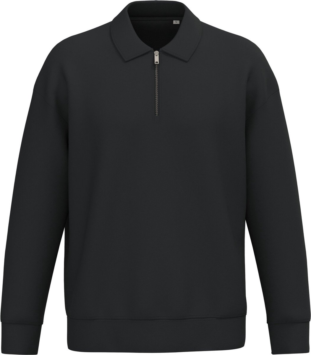 Native Spirit Ecologische uniseks sweater met kwartrits, polokraag en afhangende schouders NS432 - Black - M