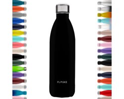 FLASKE Original 1L RVS Night - Waterfles & Thermosfles - Sportfles - Dubbelwandig Isolerend - 24u Koud & 12u Warm - Lekvrij - Zwart