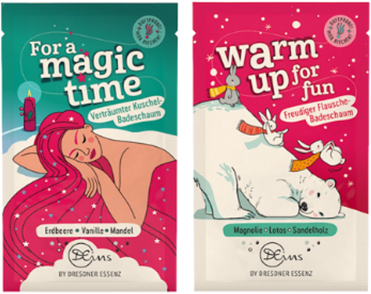 Winter Badzout Combi - Set van 2 - Magic Time & Warm Up | 2x 60g - Aardbei, Vanille, Amandel - Magnolia, Lotus, Sandelhout | Dresdner Essenz Badzout - Vegan