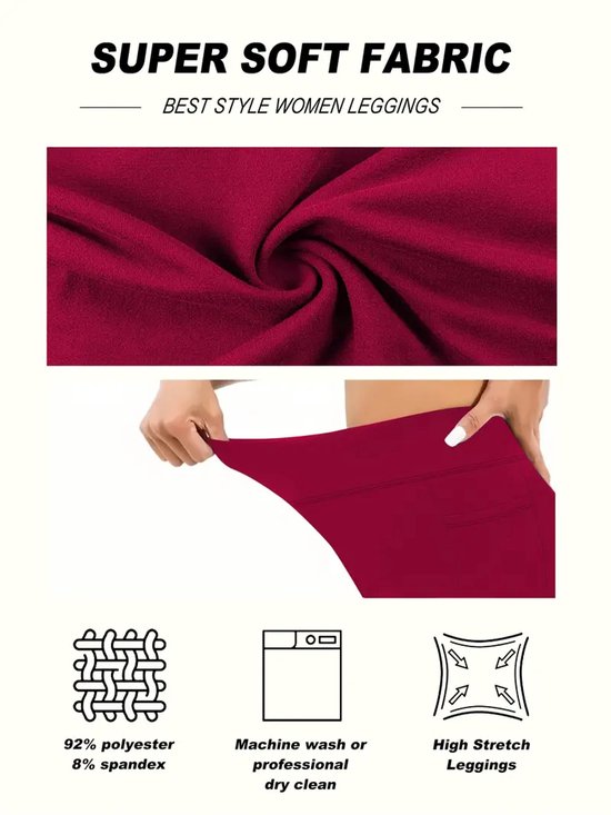 SparkNine Softflex zachte legging met zakken - dames sportlegging - comfy legging - S - rood - hoge taille - elastisch - zacht materiaal - comfortabel — afbeelding 4