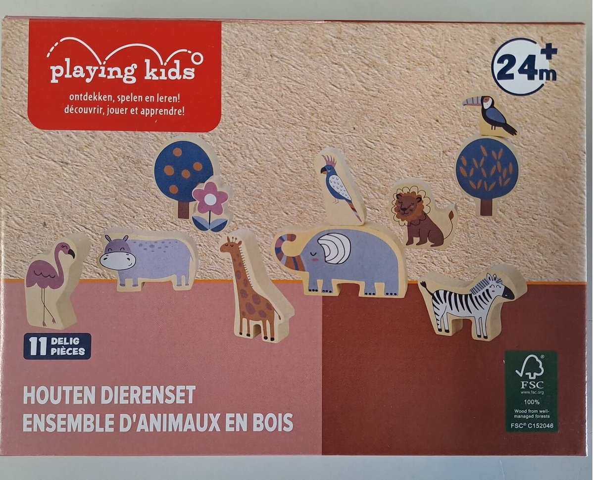 Playing Kids Houten Dierentuinset 11-delig