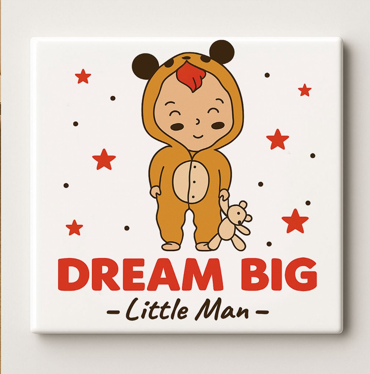 Keramische Kinderkamer Tegel 15x15cm – “Dream Big Little Man” Schattig Babyjongen Ontwerp
