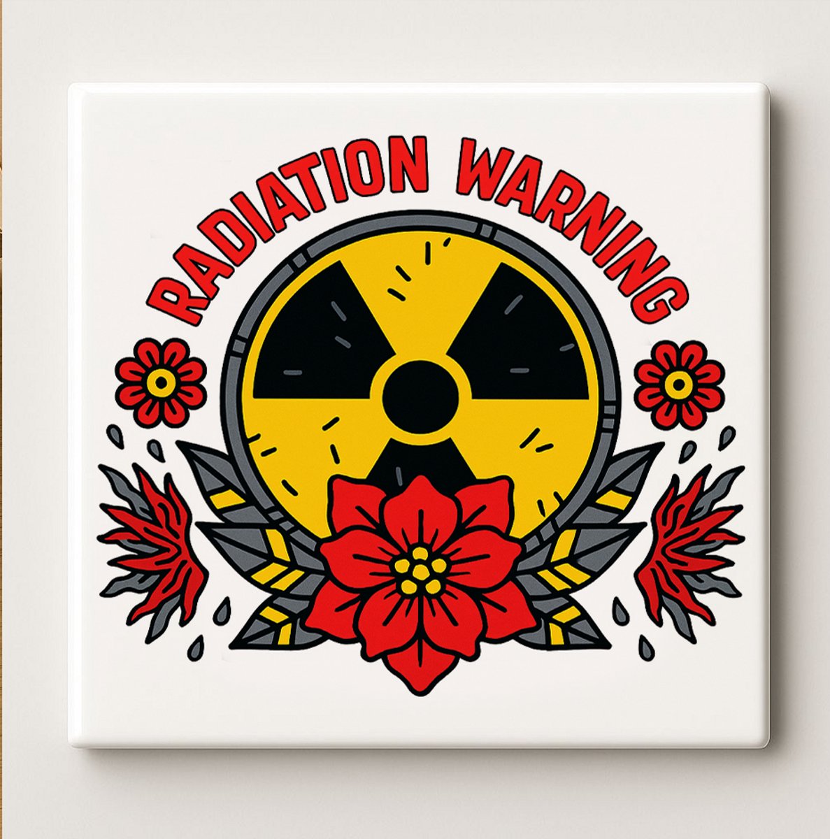 Nevolis Radiation Warning Keramische Tegel 15x15cm – Stoere Gevaar Symbool Wanddecoratie – Unieke Industriële Decoratie & Cadeau voor Wetenschapsliefhebbers Multi Color