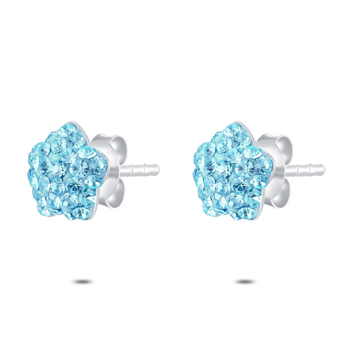 Twice As Nice Oorbel in zilverkleurig met bloemenvorm en blauwe zirkonia Zilverkleurig 00