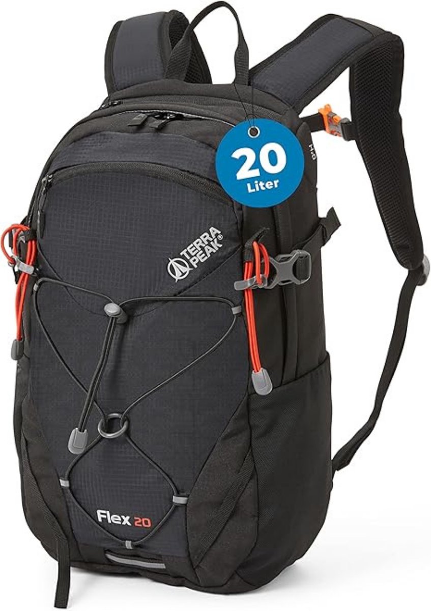 Terra Peak wandelrugzak 20L Flex 20 Premium (klein) met rugventilatie, drinksysteem en regenhoes - Trekkingrugzak van ademend 3D Air Mesh polyester - Outdoor dagrugzak met heupriem