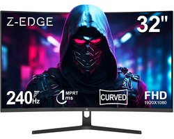 Z-EDGE UG32P Curved Gaming Monitor - FHD 1920x1080P - 32 Inch- 240Hz - MPRT 1ms - HDMI 2.0 & DisplayPort 1.4 - Zwart