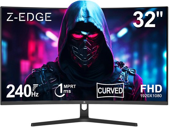Z-EDGE UG32P Curved Gaming Monitor - FHD 1920x1080P - 32 Inch- 240Hz - MPRT 1ms - HDMI 2.0 & DisplayPort 1.4 - Zwart