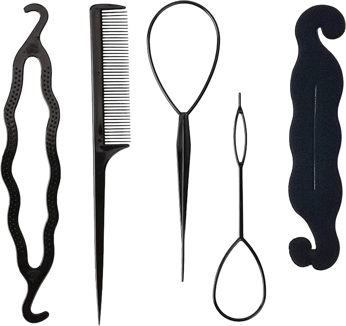 Daily Essentialz Haar Accessoires Vrouwen - Haarstylingtools - Haarlussen Set - Haarlus - Vlecht Hulpstuk - Hairstyling - Puntkam - Toupeerkam - 5 stuks