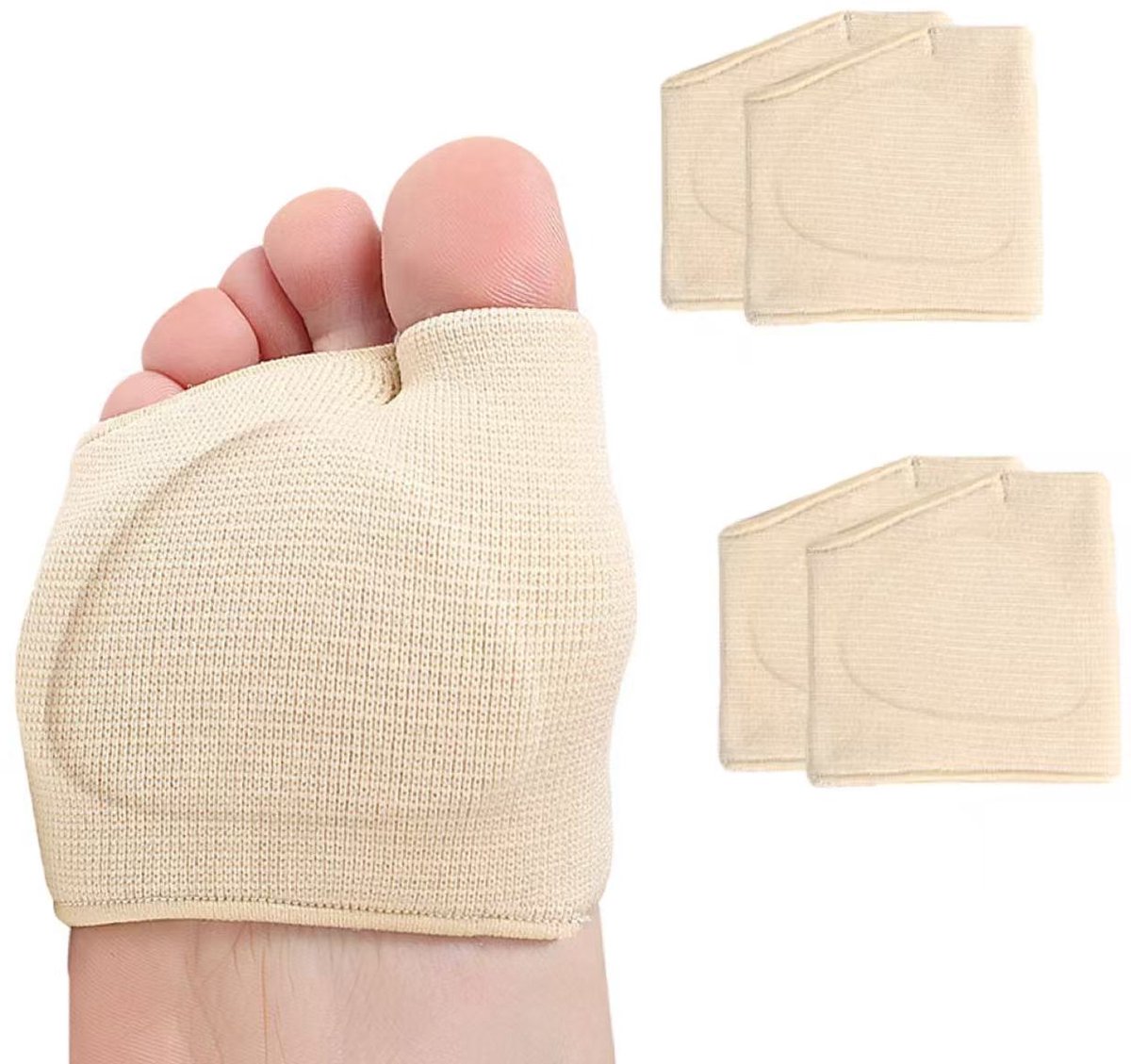 Daity Middenvoetsbeenkussentjes voor mannen en vrouwen - Middenvoetsbeenkussentjes voor sesamoiditis - metatarsalgie - 2 paar stoffen hoezen met gel-inzetstukken (groot - beige)