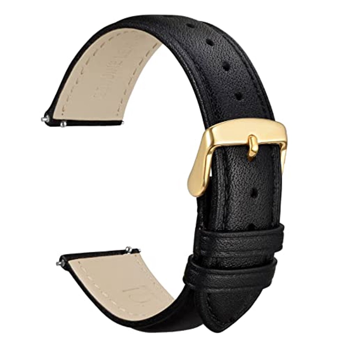 Bloem Horlogeband 20mm voor Dames - Echt Leer met Snelsluiting en Gouden Gesp - Zwart