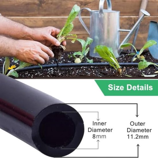 Tuinslang voor irrigatie, 10 m, Flexibele druppelsysteem verbindingspijp, Binnen diameter 8 mm, Buiten diameter 11 mm, Boven- en ondergronds, voor tuinirrigatie, groen — afbeelding 2