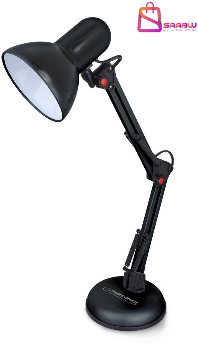 Klassieke Bureaulamp – Verstelbare Tafellamp met Flexibele Arm – E27 Fitting – Zwart – bureaulamp led – bureau lamp – monitor lamp – 43915
